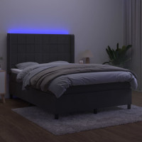 Produktbild för Ramsäng med madrass & LED mörkgrå 140x200 cm sammet