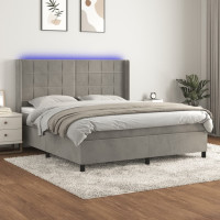 Miniatyr av produktbild för Ramsäng med madrass & LED ljusgrå 180x200 cm sammet