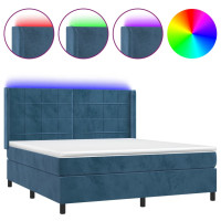 Miniatyr av produktbild för Ramsäng med madrass & LED mörkblå 180x200 cm sammet