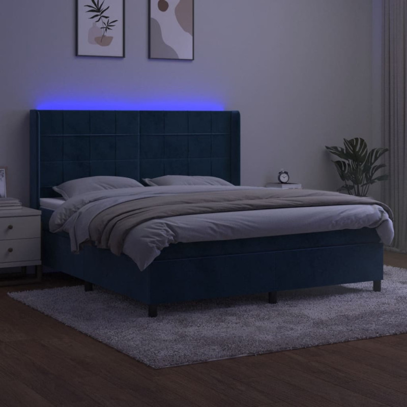 Produktbild för Ramsäng med madrass & LED mörkblå 180x200 cm sammet