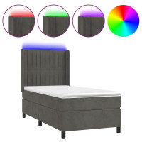 Produktbild för Ramsäng med madrass & LED mörkgrå 80x200 cm sammet