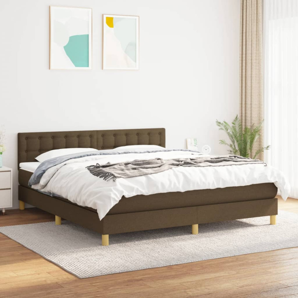 Produktbild för Ramsäng med madrass mörkbrun 180x200 cm tyg