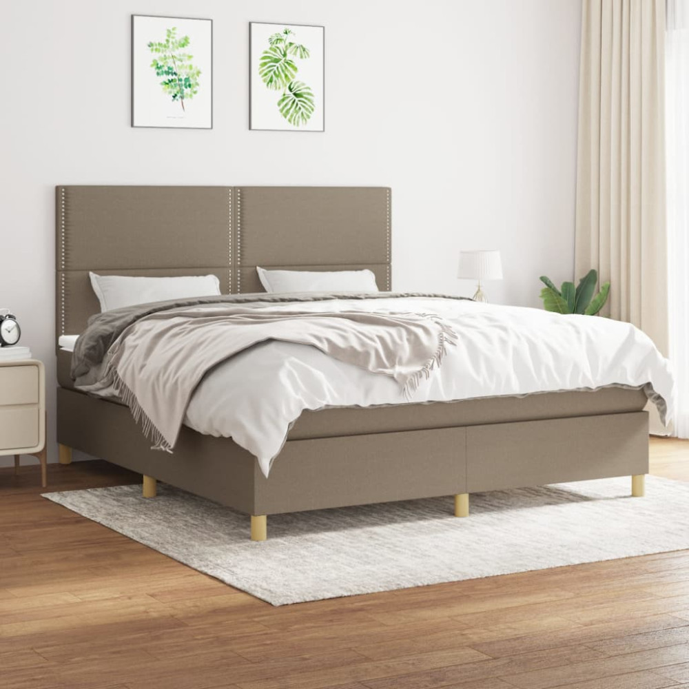 Produktbild för Ramsäng med madrass taupe 180x200 cm tyg