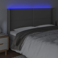 Produktbild för Sänggavel LED grå 183x16x118/128 cm konstläder