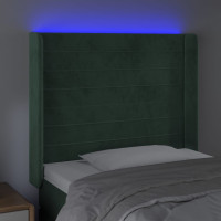 Produktbild för Sänggavel LED mörkgrön 103x16x118/128 cm sammet