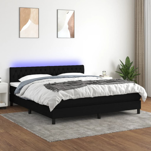 vidaXL Ramsäng med madrass & LED svart 160x200 cm tyg