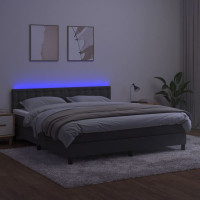 Miniatyr av produktbild för Ramsäng med madrass & LED mörkgrå 160x200 cm sammet
