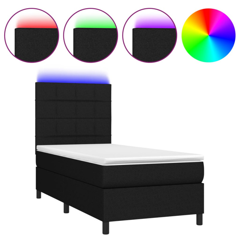 Produktbild för Ramsäng med madrass & LED svart 90x200 cm tyg