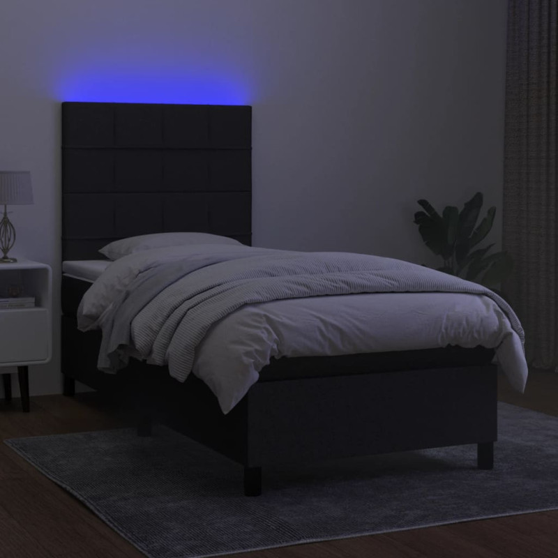Produktbild för Ramsäng med madrass & LED svart 90x200 cm tyg
