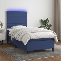 Miniatyr av produktbild för Ramsäng med madrass & LED blå 90x200 cm tyg
