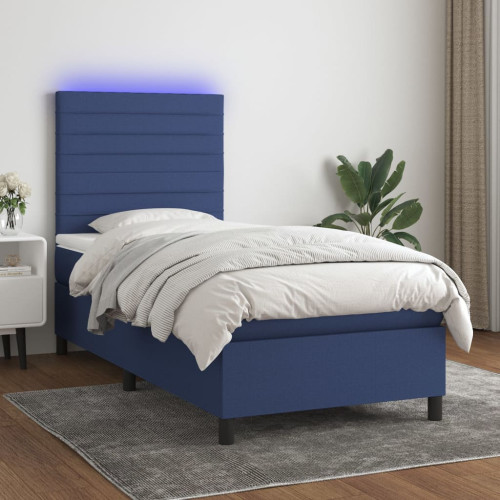 vidaXL Ramsäng med madrass & LED blå 90x200 cm tyg