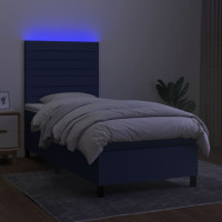 Miniatyr av produktbild för Ramsäng med madrass & LED blå 90x200 cm tyg