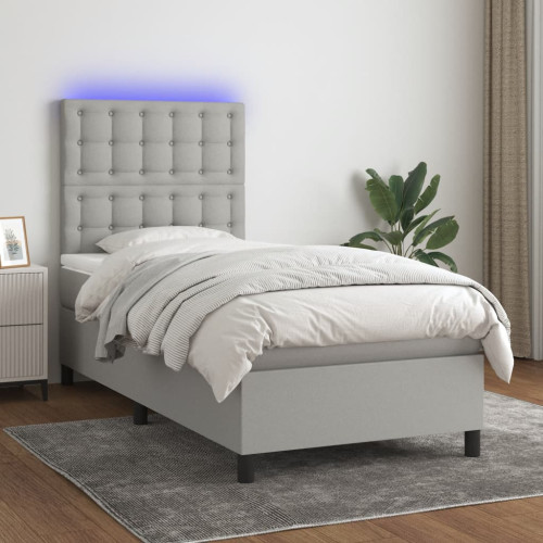 vidaXL Ramsäng med madrass & LED ljusgrå 90x190 cm tyg