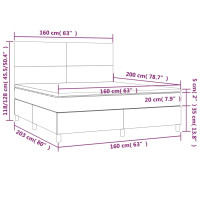 Produktbild för Ramsäng med madrass & LED ljusgrå 160x200 cm tyg