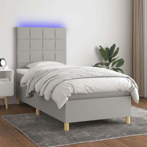 vidaXL Ramsäng med madrass & LED ljusgrå 80x200 cm tyg