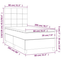 Produktbild för Ramsäng med madrass & LED ljusgrå 80x200 cm tyg
