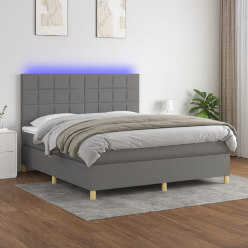 vidaXL Ramsäng med madrass & LED mörkgrå 180x200 cm tyg