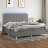 Produktbild för Ramsäng med madrass & LED mörkgrå 200x200 cm tyg