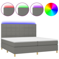 Produktbild för Ramsäng med madrass & LED mörkgrå 200x200 cm tyg