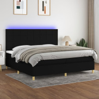 Produktbild för Ramsäng med madrass & LED svart 200x200 cm tyg
