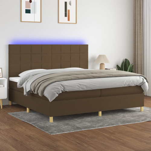 vidaXL Ramsäng med madrass & LED mörkbrun 200x200 cm tyg