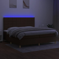 Produktbild för Ramsäng med madrass & LED mörkbrun 200x200 cm tyg