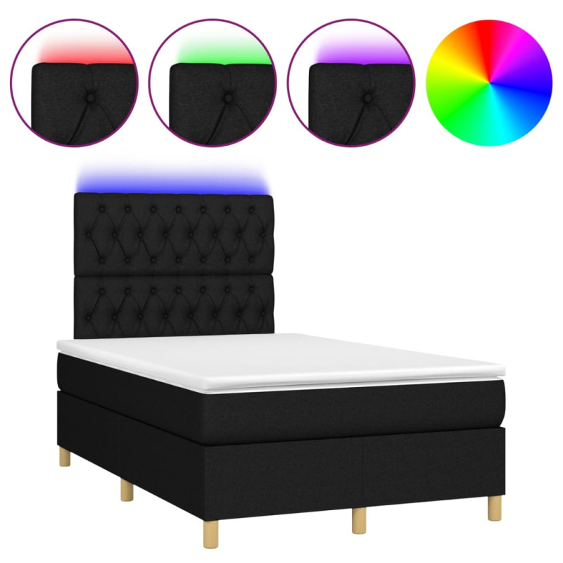 Produktbild för Ramsäng med madrass & LED svart 120x200 cm tyg