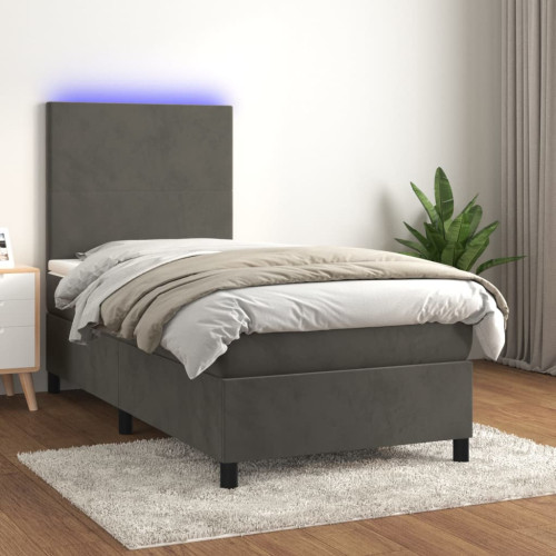 vidaXL Ramsäng med madrass & LED mörkgrå 90x190 cm sammet