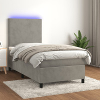 Produktbild för Ramsäng med madrass & LED ljusgrå 90x200 cm sammet