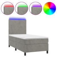 Produktbild för Ramsäng med madrass & LED ljusgrå 90x200 cm sammet