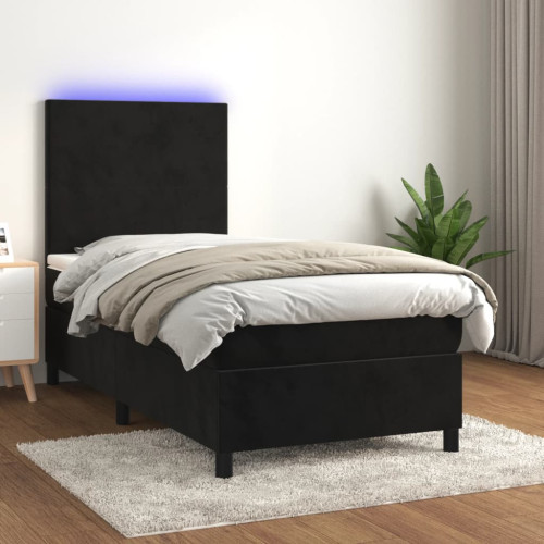 vidaXL Ramsäng med madrass & LED svart 100x200 cm sammet