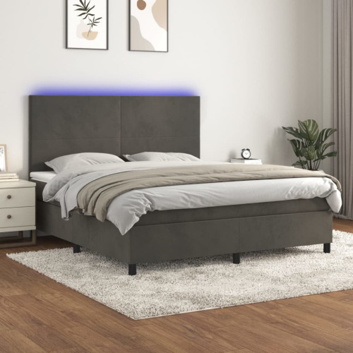 vidaXL Ramsäng med madrass & LED mörkgrå 160x200 cm sammet