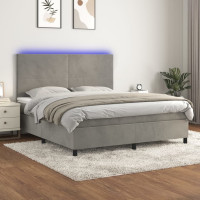 Produktbild för Ramsäng med madrass & LED ljusgrå 180x200 cm sammet