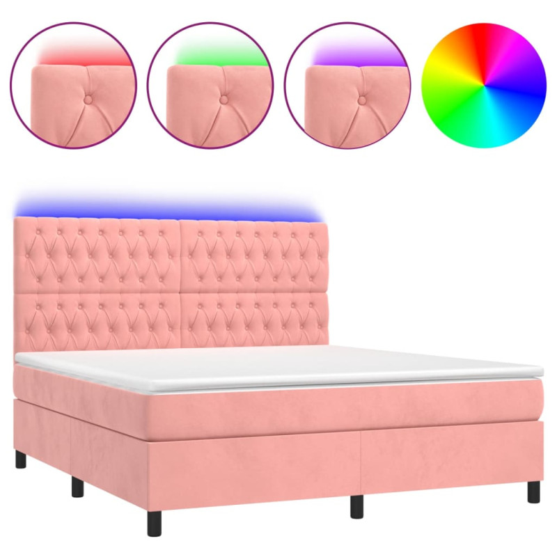 Produktbild för Ramsäng med madrass rosa & LED 180x200 cm sammet