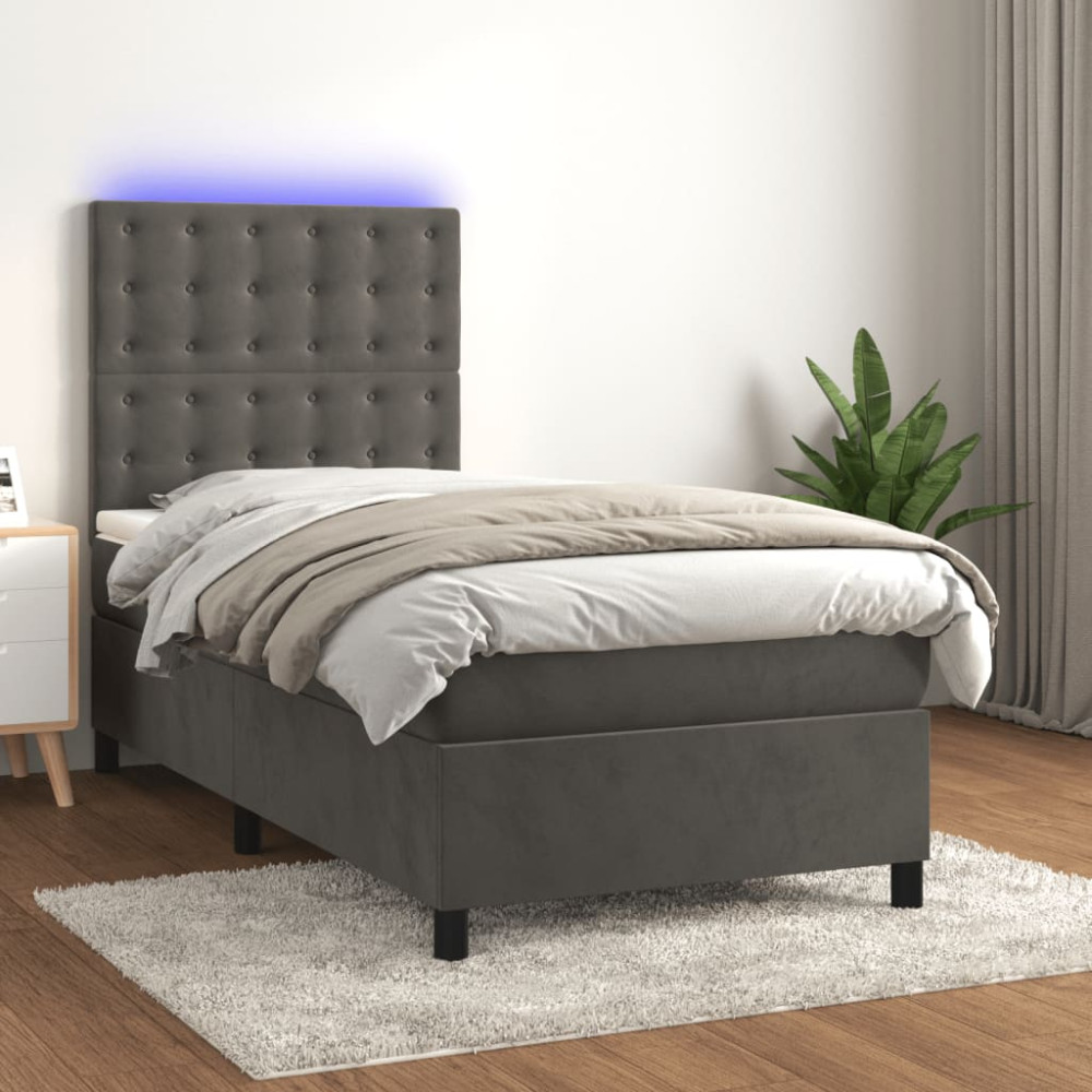 Produktbild för Ramsäng med madrass & LED mörkgrå 80x200 cm sammet