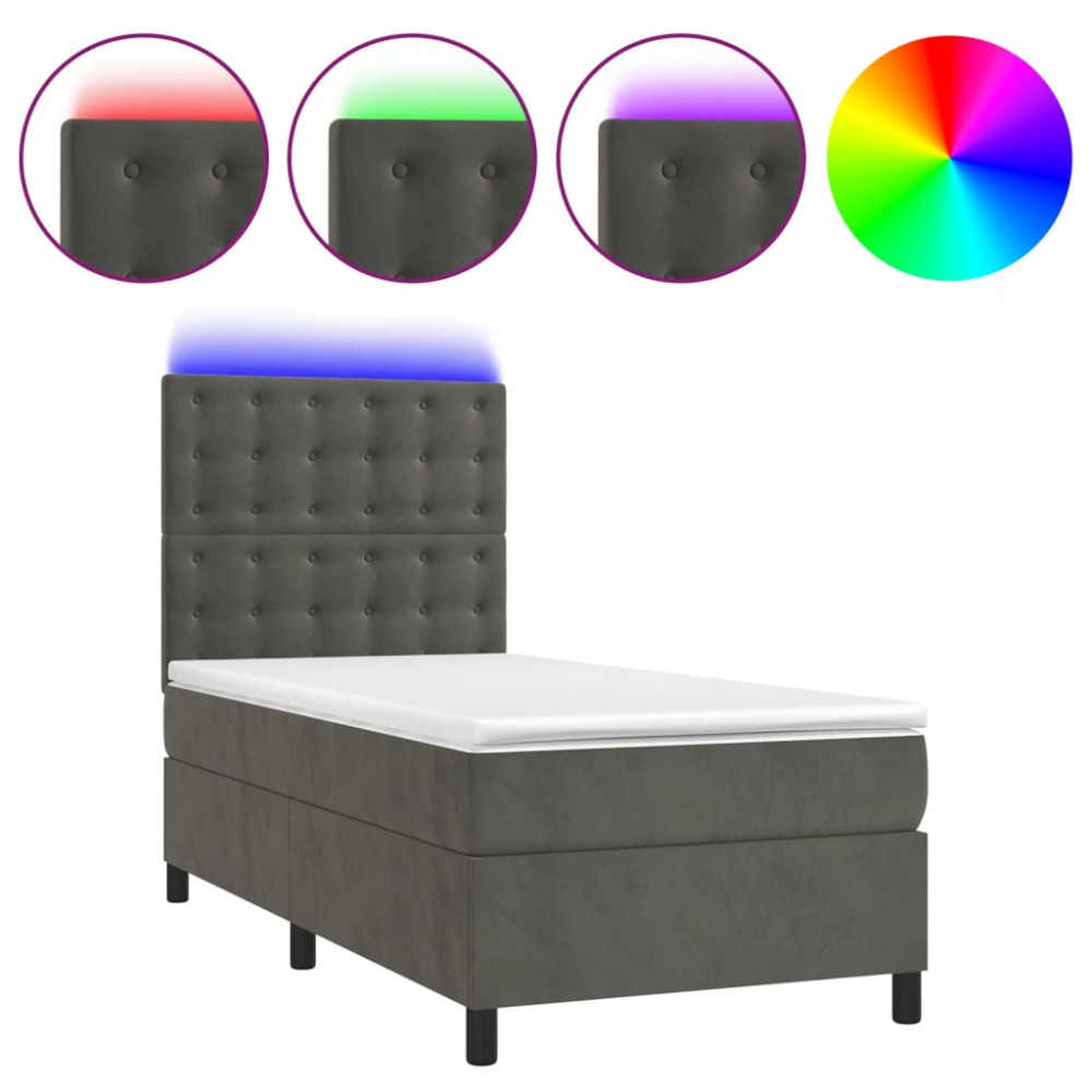 Produktbild för Ramsäng med madrass & LED mörkgrå 80x200 cm sammet