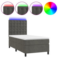 Produktbild för Ramsäng med madrass & LED mörkgrå 80x200 cm sammet