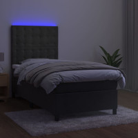 Produktbild för Ramsäng med madrass & LED mörkgrå 80x200 cm sammet