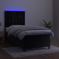 Produktbild för Ramsäng med madrass & LED svart 90x190 cm sammet