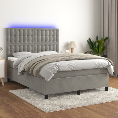 vidaXL Ramsäng med madrass & LED ljusgrå 140x190 cm sammet