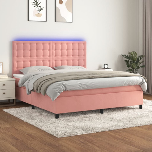 vidaXL Ramsäng med madrass rosa & LED 180x200 cm sammet