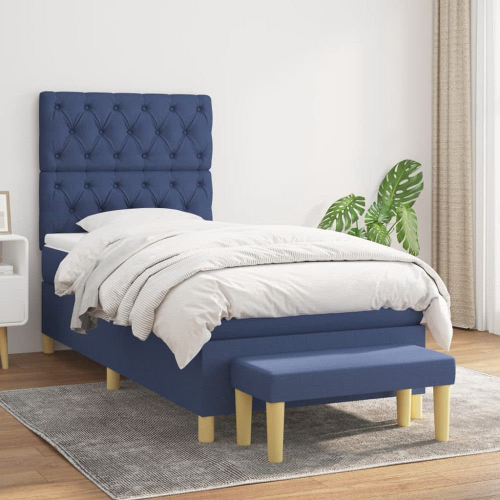 Produktbild för Ramsäng med madrass blå 80x200 cm tyg