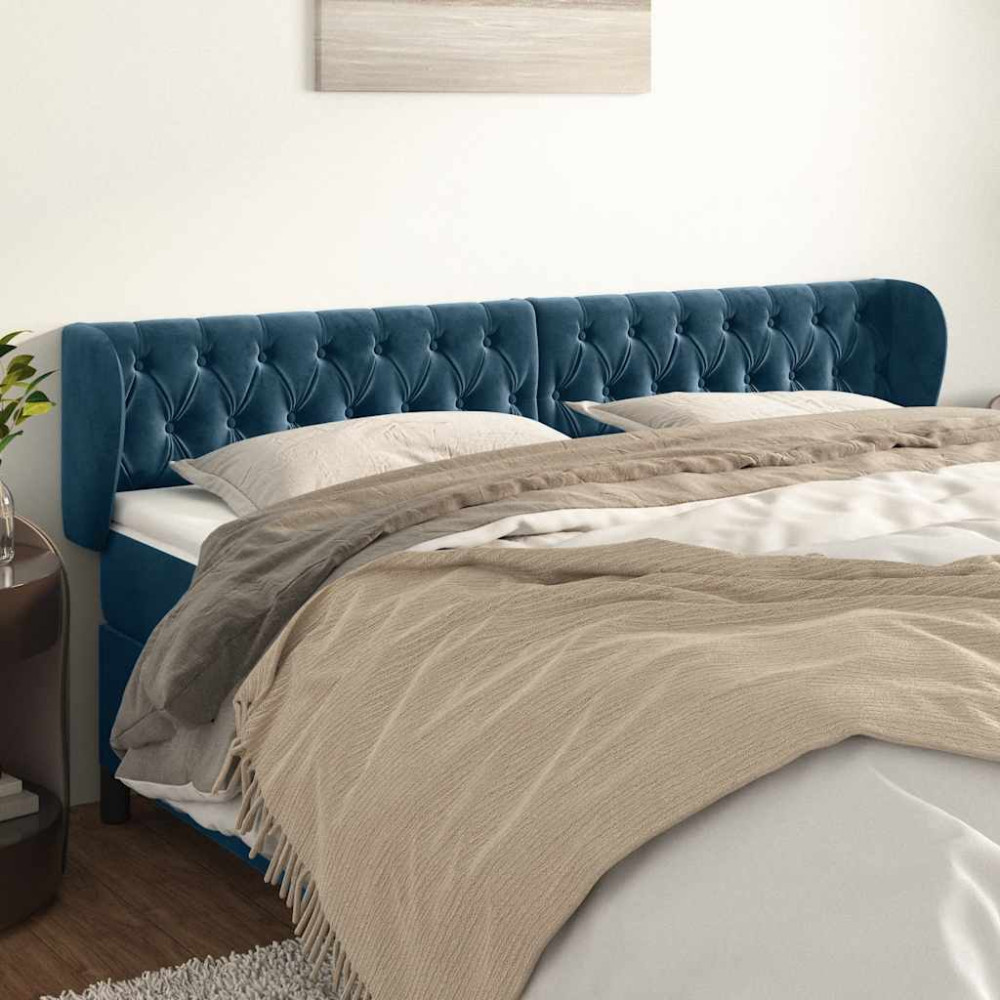 Produktbild för Sänggavel med kanter mörkblå 203x23x78/88 cm sammet