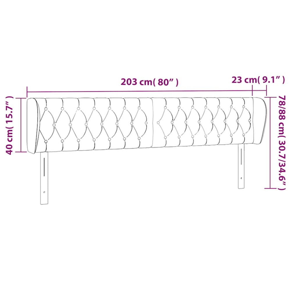 Produktbild för Sänggavel med kanter mörkblå 203x23x78/88 cm sammet