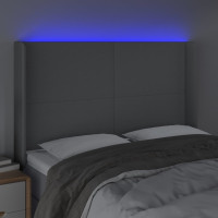 Produktbild för Sänggavel LED ljusgrå 147x16x118/128 cm tyg