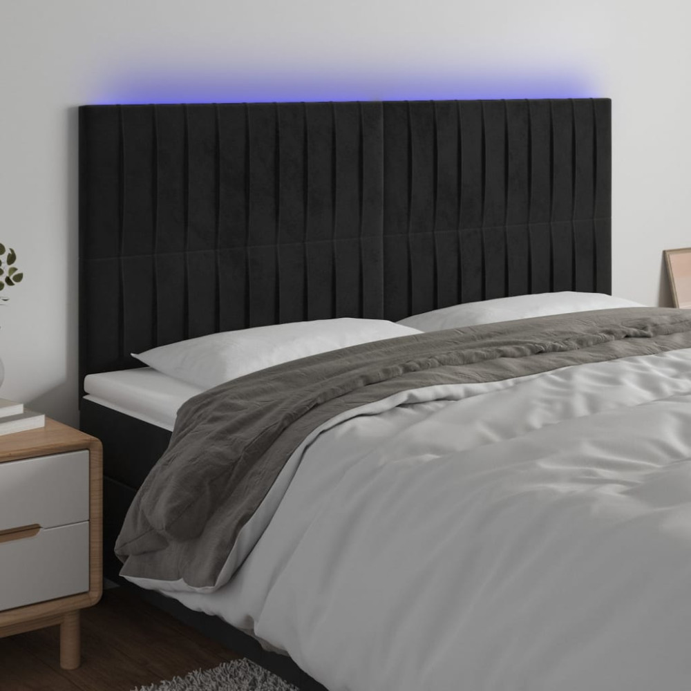 Produktbild för Sänggavel LED svart 200x5x118/128 cm sammet
