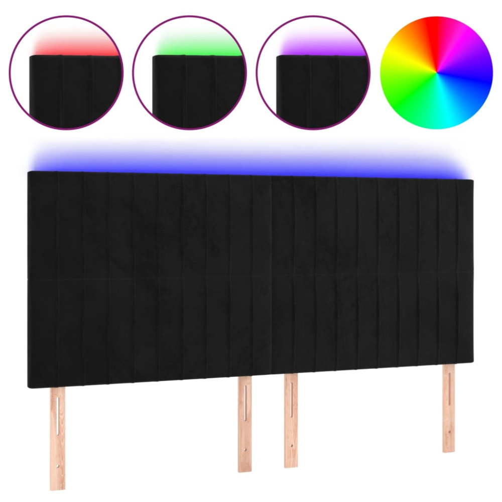 Produktbild för Sänggavel LED svart 200x5x118/128 cm sammet