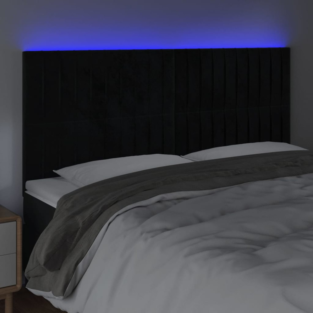 Produktbild för Sänggavel LED svart 200x5x118/128 cm sammet