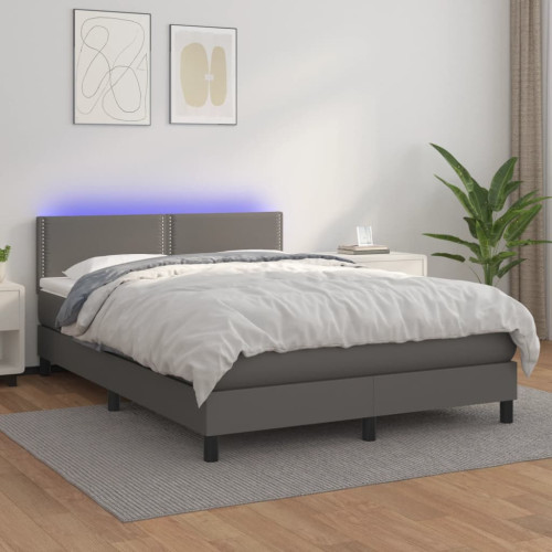 vidaXL Ramsäng med madrass & LED grå 140x200 cm konstläder