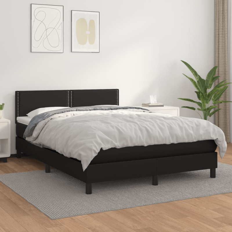 Produktbild för Ramsäng med madrass svart 140x190 cm konstläder